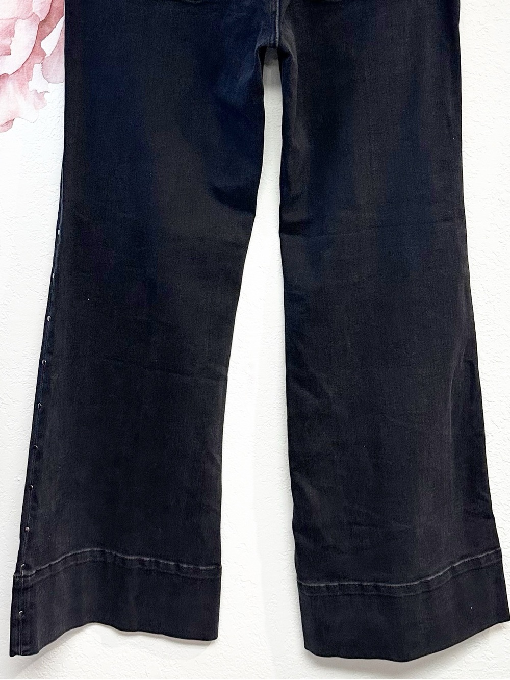 Pilcro Anthropologie The Rylan Black Studded Relax Hi Rise Flare Jeans NWT 32T - Picture 11 of 15